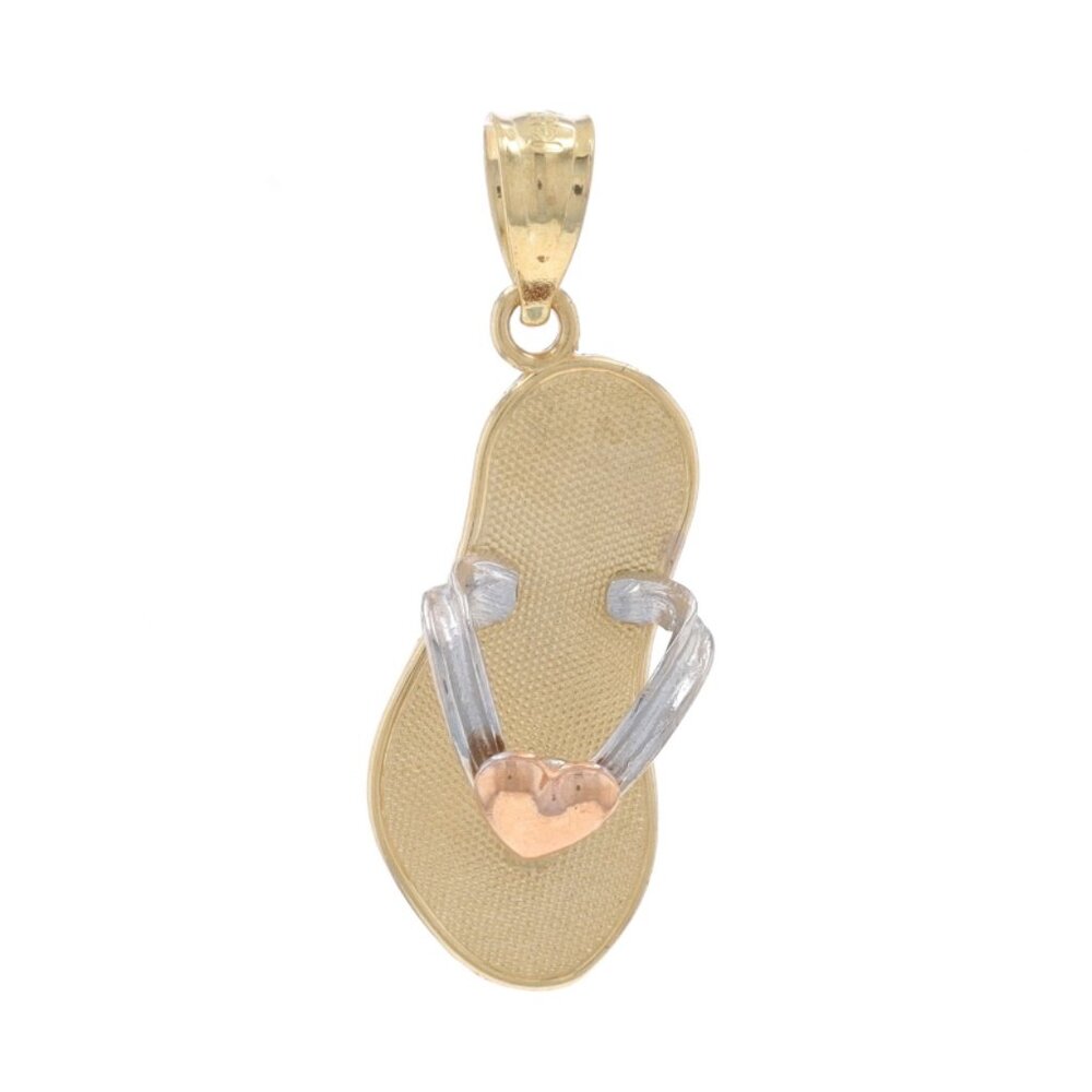 Yellow Gold Heart Flip-Flop Pendant - 14k Summer Sandal Footwear